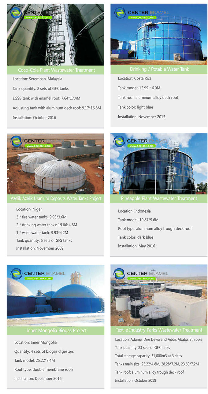 20000m3 Tanques de almacenamiento de agua revestidos de vidrio con techos de cúpula de aluminio para el almacenamiento de agua potable 0